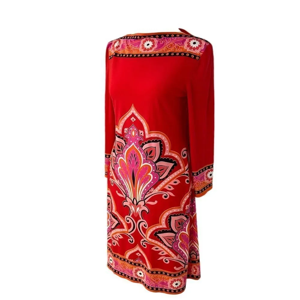 London Times Vibrant Retro Red Shift Dress. Size 4